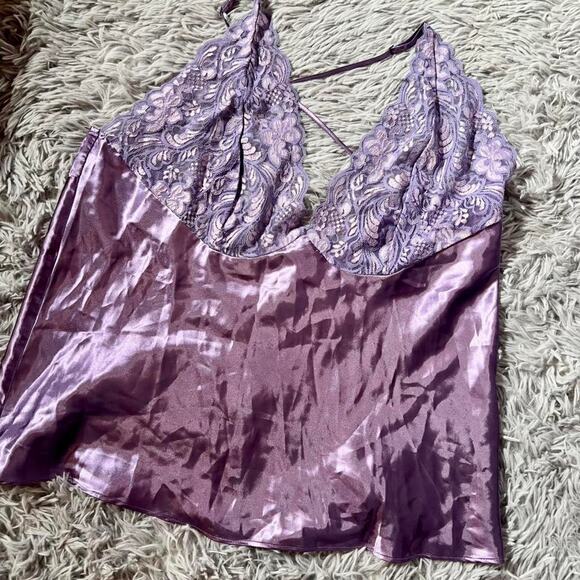 Other Tops - Purple Lace Satin Y2K Fairycore Coquette Delicate Romantic Lingerie Halter Top